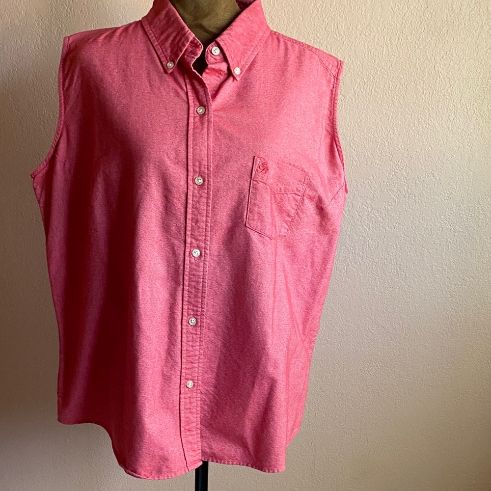 Eddie Bauer 100% Cotton Women’s Pink Sleeveless Button Down Shirt